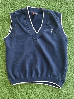 Vintage Outfitters Golf Navy Blue Knit Sweater Vest Large